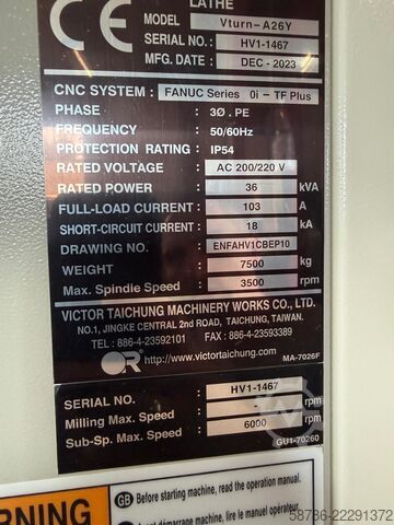 CNC লেদ Victor Taichung Vturn-A26Y oś Y
