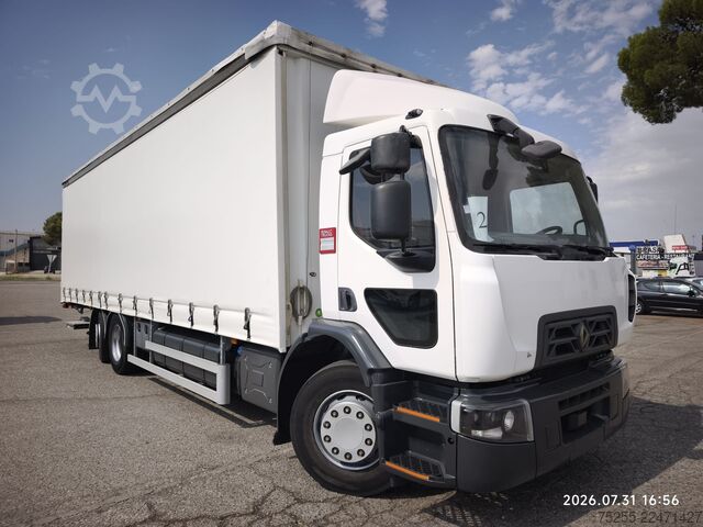 Camión plataforma con toldo RENAULT 26.320 D WIDE 6X2 EURO 6