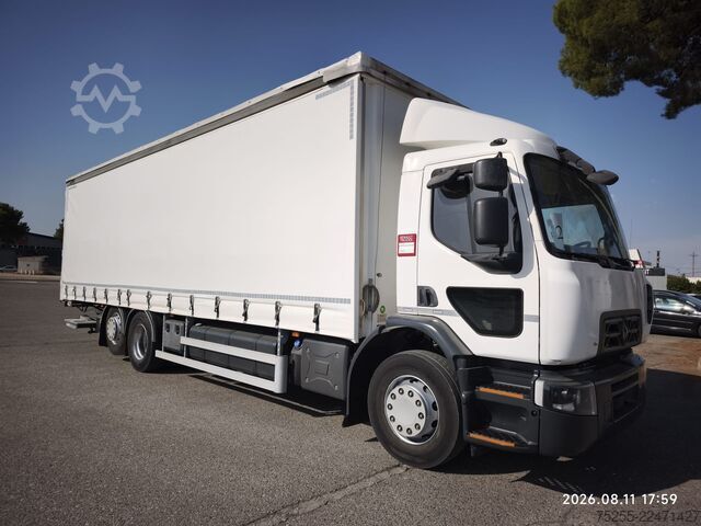 Camión plataforma con toldo RENAULT 26.320 D WIDE 6X2 EURO 6