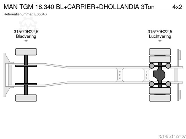 Trasporto refrigerato/congelato MAN TGM 18.340 BL+CARRIER+DHOLLANDIA 3Ton