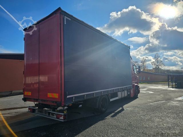 Tenteli düz yataklı kamyon SCANIA G410 Volumen, Edscha, Hubdach+Tandemhänger