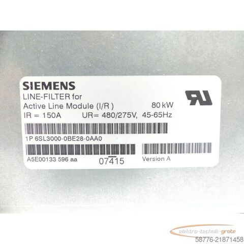 Komponenta Siemens 6SL3000-0BE28-0AA0 Netzfilter Version: A SN: 05231 --