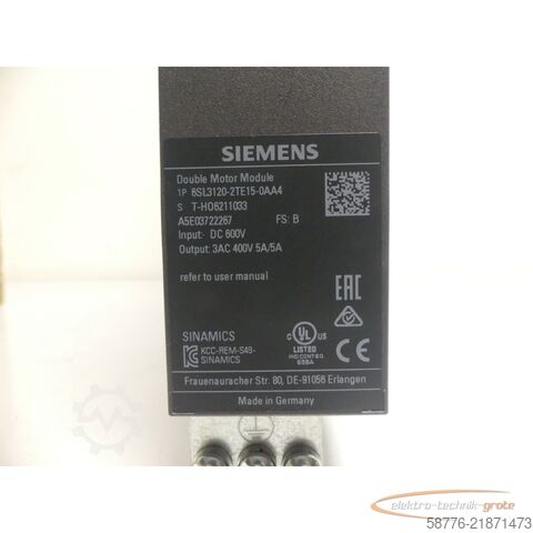Composant Siemens 6SL3120-2TE15-0AA4 Double Motor Module SN:T-H06211033 --