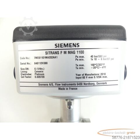 Komponent Siemens 7ME6110-1MA20-2AA1 SITRANS F M MAG 1100 SN: 848112H388 -!-