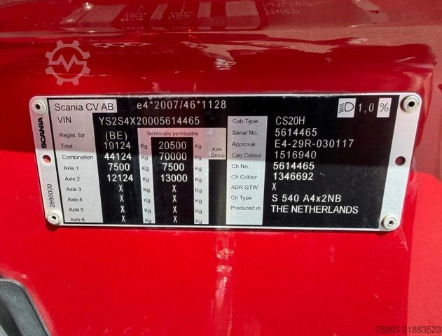 Đầu kéo tiêu chuẩn SCANIA S540 NGS FULL OPTIONS PTO + HYDR. ONLY 617.000 K