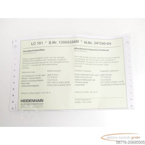 Heidenhain component Heidenhain LC 181 ML 540 mm Id. 341 240-04 SN:13505256M + AE LC 181 - ungeb.! -