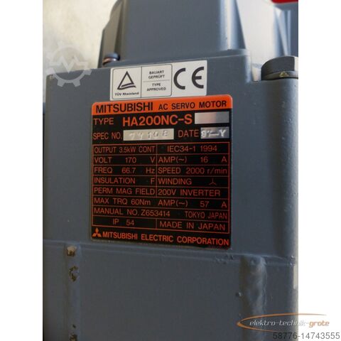 Mitsubishi engine Mitsubishi HA200NC-S SN 7Y108 + Encoder OSA104 SN J4AVP3XY7EM ungebr.