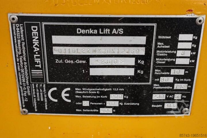 Plate-forme de travail télescopique articulée Denka-Lift DL22N Electric, 22m Working Height, 12m Reach, Sim