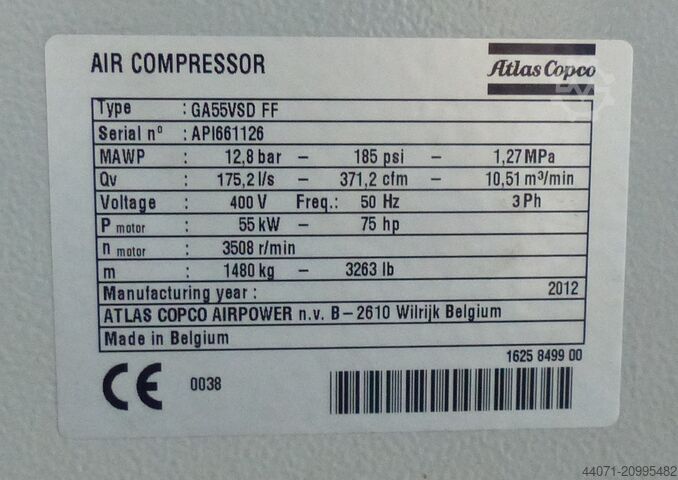 Compresor de tornillo GA55VSDFF Atlas Copco GA55VSDFF