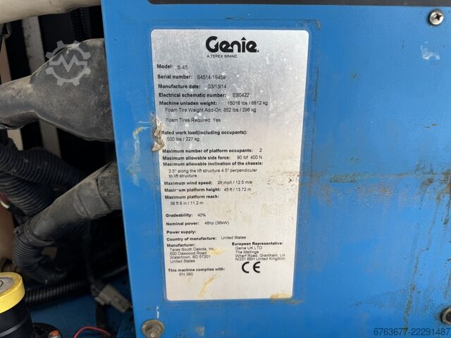  GENIE S-45 Telescoop hoogwerker / boomlift  4x4 DEUTZ DIESEL 4690uur  15,7M Werkhoogte 2014