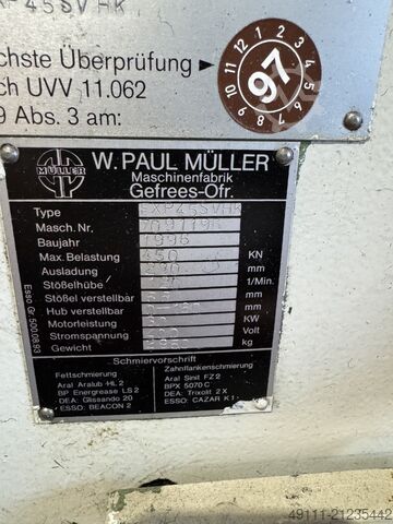 Pressa eccentrica - colonna singola MÜLLER EXP 45 SV/HK