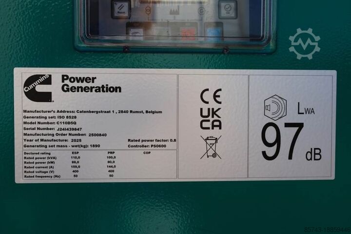总计 Cummins C110D5Q Declaration of Conformity, Diesel, 110kVA,