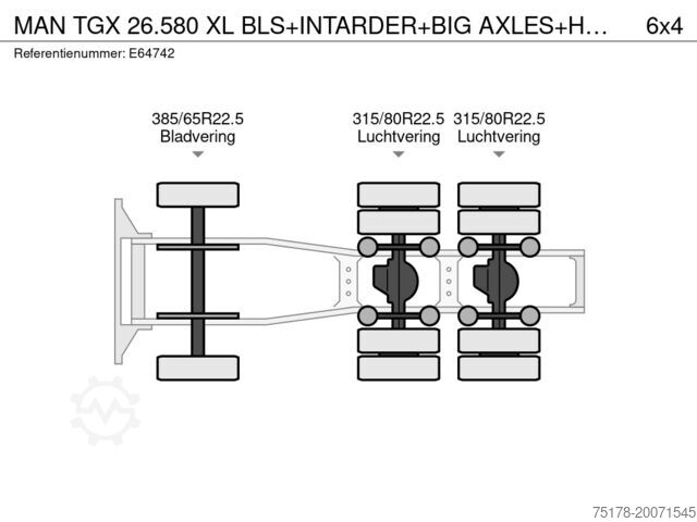 Standard tractor MAN TGX 26.580 XL BLS+INTARDER+BIG AXLES+HYDR.