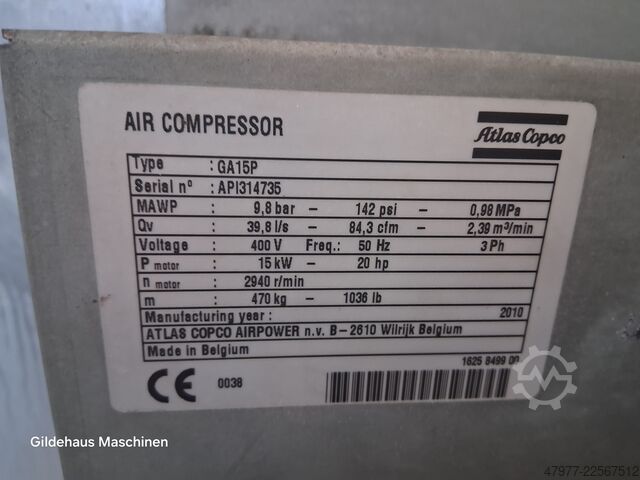 Compressor de parafuso Atlas Copco GA 15P