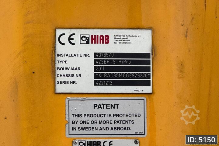 クレーン車 DAF CF 85.410 SC, Euro 5, 8x2 / Hiab 422 EP5 + Radi...