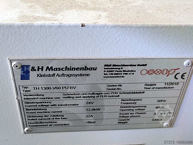 Līmes uzklāšanas mašīna H & H (Hardo) TH 1300-V60 PU BV