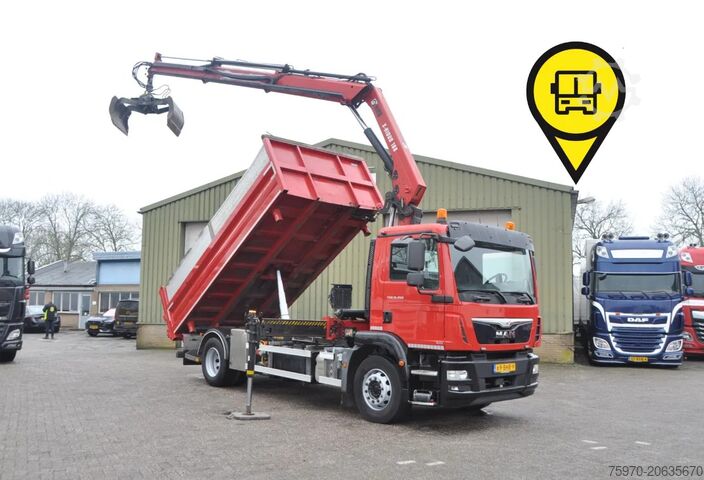 Kipper met kraan MAN TGM 18.250 2-SIDE KIPPER HIAB CRANE COMPRESSO...