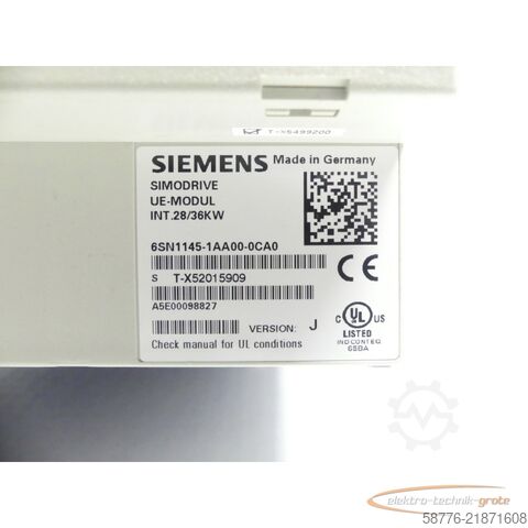 Компонент Siemens SIMODRIVE 6SN1145-1AA00-0CA0 Version: J SN: T-X52015909 --