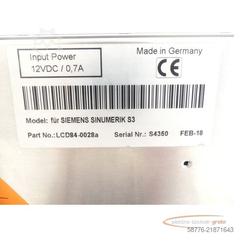 Componente Siemens SINUMERIK S3 TFT Monitor LCD84-0028a SN:S4350
