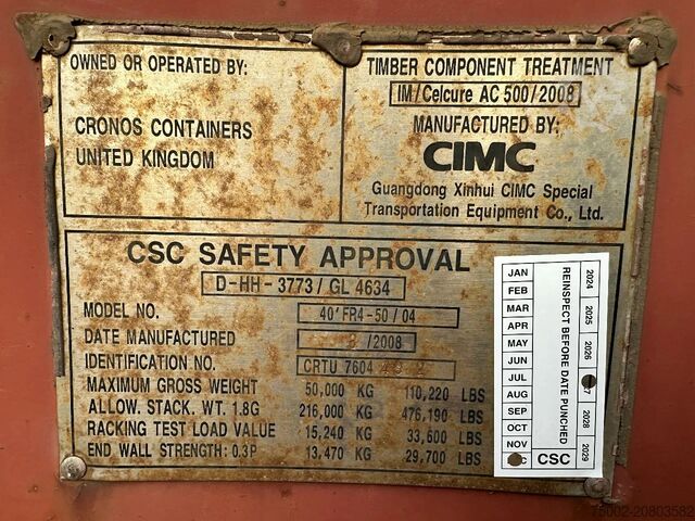 Plakanie konteineri CIMC 40FT FLATRACK FLUSH FOLDING / CSC: 10/2027 / 10...