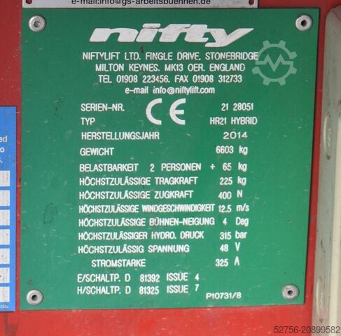 Plate-forme de travail télescopique articulée Niftylift BS2191-HR21