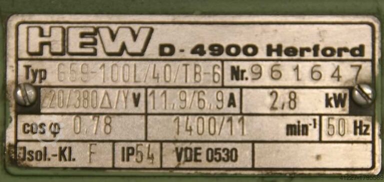 Elektrimootor 2,8 kW 1400 p/min HEW G59-100L40/TB-6