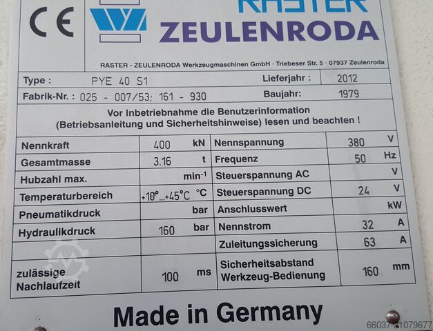 Ekscentriska prese Raster PYE 40 S1