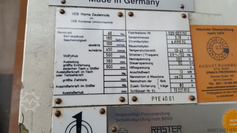 Ekscentriska prese Raster PYE 40 S1