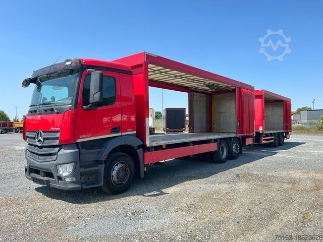 Flaklastbil med kapell MERCEDES-BENZ Antos 2540 L 6x2 Pritsche LBW Coca Cola, 8,2m Ge