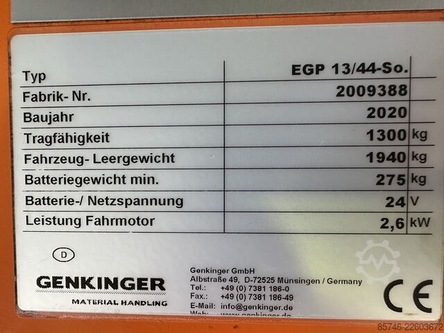 EGP 13 / 44 So (1,3 t a 1200 mm!!) *DEMO!! Triplex FFL!! GENKINGER EGP 13 / 44 So ( 1.3 T @ 1200 MM !! ) * DEMO !! Triplex FFL !!