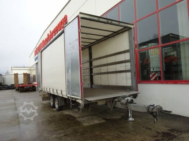 Brandalı açık römork Möslein TP 11 Schwebheim  Tandem- Schiebeplanenanhänger zum Durchladen
