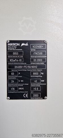 Vertikaalne töötlemiskeskus Mikron mit 14768 Spindelstunden VCE1400+