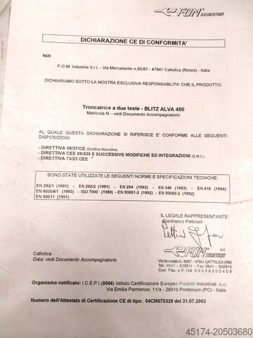 Dubultā šķērsgriezuma zāģis FOM INDUSTRIE BLITZ ALVA 450