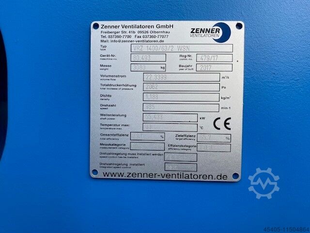 Zenner Ventilator VRZ 1400/63/2 WSN