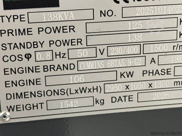 Gerador Cummins 6BTA5.9-G2 - Generator 138 kVA