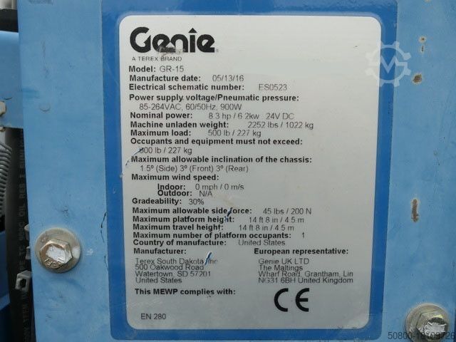 د کار کولو پلاتفورم GENIE CR 15, Scherenbühne, 6,5mtr. Arbeitshöhe,Elektr.