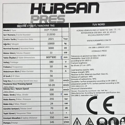 Hydraulisk presse Hursan 300T