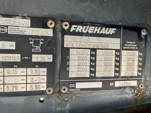 Плъзгащи се брезенти Fruehauf SAF,  pallet box, sliding  roof