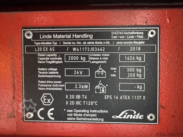  LINDE L 20 as * DEMO * Atex EX * Proplan 2GD / Z1 & 21 & 22 * Triplex FFL * NEW battery !!