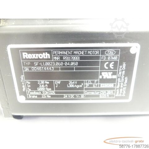 Rexroth motor Rexroth SF-L1.0023.060-04.050 Motor MNR: R911170881 SN: 004614443