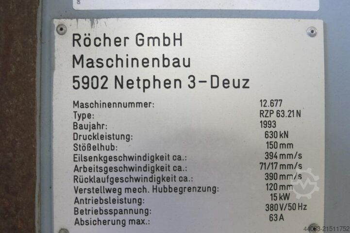 Dvostupna preša za crtanje - hidraulična Roescher RZP63.21N