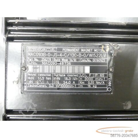 Jednostka sterująca Indramat MAC093B-0-JS-4-C/130-B-0/WI522LV / 256278 Servomotor SN: MAC093-48736