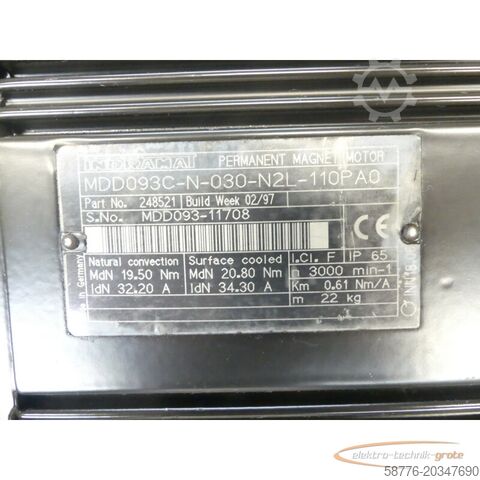Motor Indramat Indramat MDD093C-N-030-N2L-110PA0 / 248521 Servomotor SN: MDD093-11708