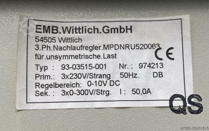 Regulator de urmărire pentru sarcină asimetrică EMB Wittlich GmbH Nachlaufregler für unsymetrische Last