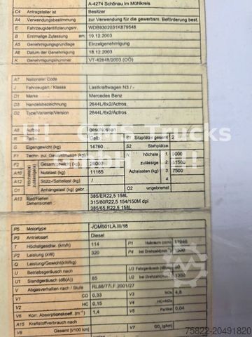 Podvozok nákladného vozidla MERCEDES-BENZ Actros 2544 / 6X2 / EPS 3 Pedal / Retarder