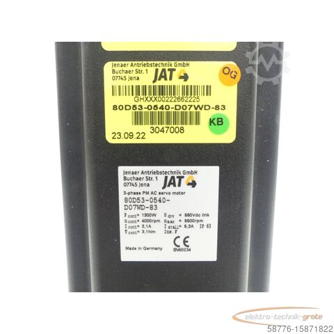 モーター JAT ECOSPEED 80D53-0540-D07WD-83 SN:GHXXX00222662225 - ungeb.! -