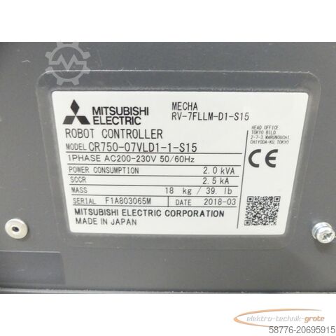 三菱组件 Mitsubishi Electric MECHA CR750-07VLD1-1-S15 Roboter Steuerung SN: F1A803065M