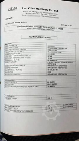 Prensa hidráulica LCM 600T