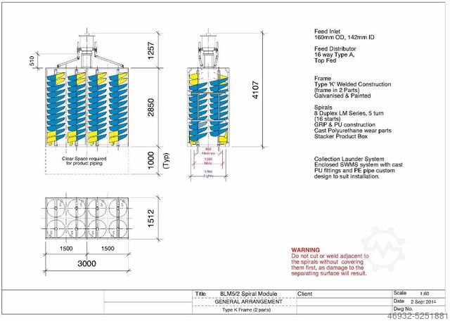 Mineral Spiral Concentrator SWMS - South West Metallurgical Services K8LM5/2