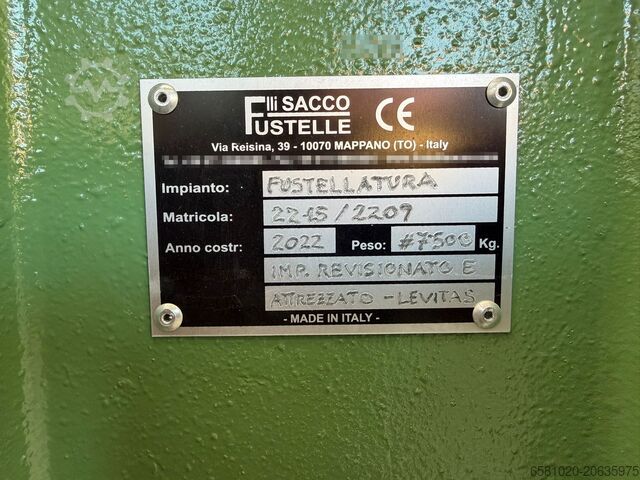 Περιστροφικό μηχάνημα κοπής (Φουστελαρίστρα) F.lli Sacco srl Fustellatrice Idraulica a piano interno